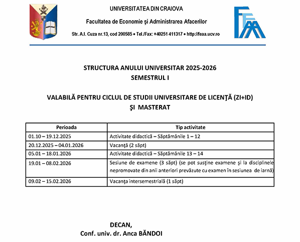 STRUCTURA AN UNIV FEAA 2025 2026